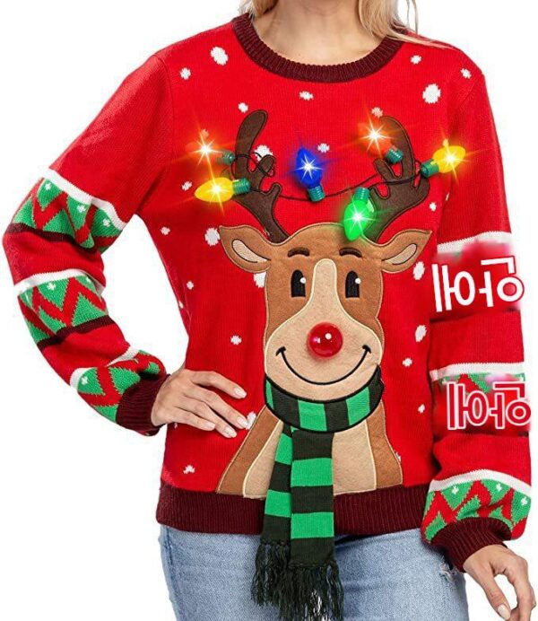 크리스마스 엘크 니트웨어 크리스마스 엘크 니트웨어 크리스마스 분위기 스웨터 (E 라이트 포함)