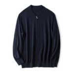 에르되시 시티 가을 겨울 야구 칼라 네이비 블루 워스티드 남성용 캐시미어 스웨터 지퍼 카디건 스웨터 니트 재킷 - 이미지 2