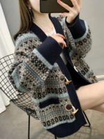 2025년 가을 신상 여성 스웨터 재킷 루즈 패션 두꺼운 니트 카디건 초가을 스타일 상의 여성 의류 - 이미지 3