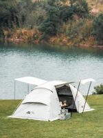 무가오디 가족용 텐트 야외 캠핑 2룸 및 1거실 터널 텐트 휴대용 야외 대형 공간 선쉐이드 및 방수 - 이미지 2