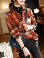 아울렛 카운터 외국 무역 대형 브랜드 클리어런스 세일 봄 가을 얇은 복고풍 플레드 셔츠 느슨한 재킷 여성