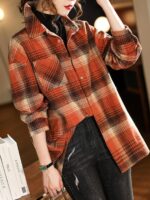 아울렛 카운터 외국 무역 대형 브랜드 클리어런스 세일 봄 가을 얇은 복고풍 플레드 셔츠 느슨한 재킷 여성 - 이미지 2