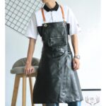 북유럽 스타일 앞치마 방수 및 내유 홈 주방 카페 남녀 작업복 PU 가죽 맞춤 로고 인쇄