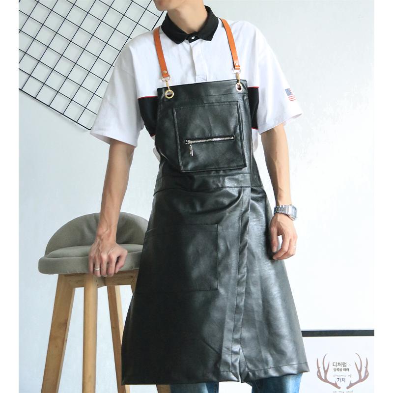 main_684710831653_0 북유럽 스타일 앞치마 방수 및 내유 홈 주방 카페 남녀 작업복 PU 가죽 맞춤 로고 인쇄 - 이미지 1
