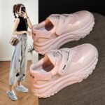 여성용 내부 높이 향상 신발 2024 봄과 가을 새로운 올매치 핑크 스포츠 캐주얼 신발 두꺼운 밑창 포레스트 검프 신발 작은 신발