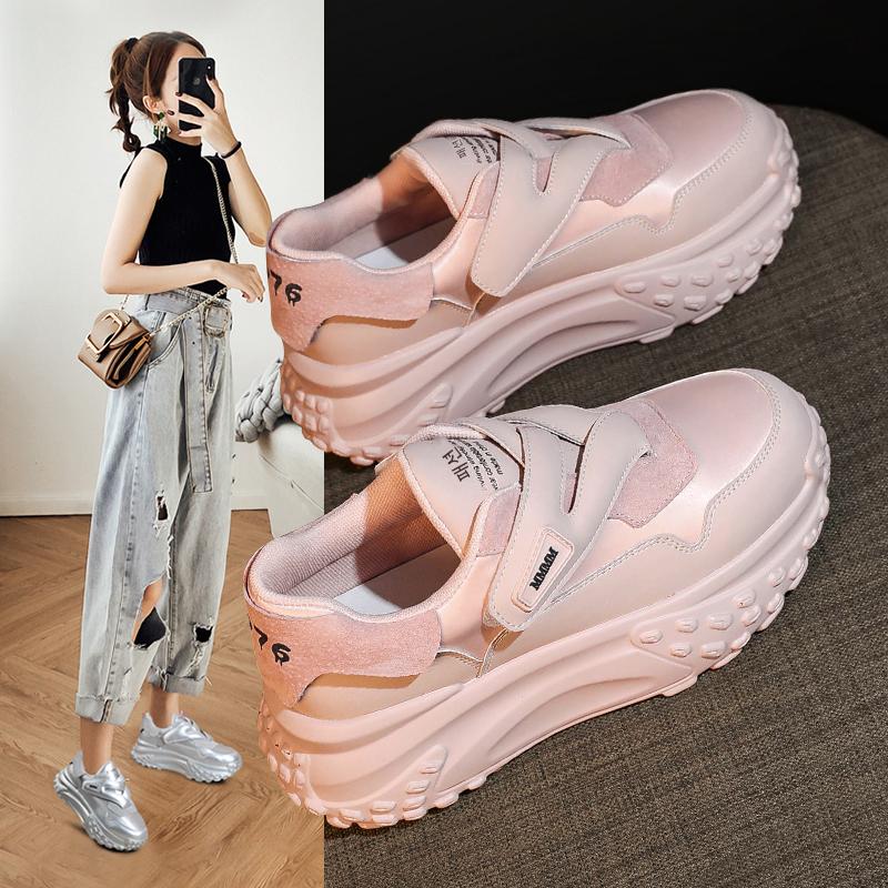 main_687662873203_0 여성용 내부 높이 향상 신발 2024 봄과 가을 새로운 올매치 핑크 스포츠 캐주얼 신발 두꺼운 밑창 포레스트 검프 신발 작은 신발 - 이미지 1