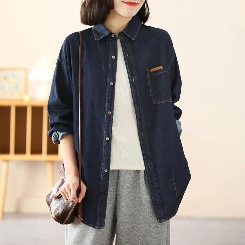 main_695620128324_0 유행 느슨한 기질 데님 재킷 여성 셔츠 2025 봄과 가을 새로운 엄마 큰 사이즈 가을 캐주얼 탑 얇은 - 이미지 1
