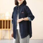 유행 느슨한 기질 데님 재킷 여성 셔츠 2025 봄과 가을 새로운 엄마 큰 사이즈 가을 캐주얼 탑 얇은 - 이미지 3