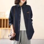 유행 느슨한 기질 데님 재킷 여성 셔츠 2025 봄과 가을 새로운 엄마 큰 사이즈 가을 캐주얼 탑 얇은 - 이미지 4