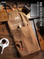 시니어 바리스타 방수 캔버스 앞치마 맞춤 로고 인쇄 일본식 베이커리 바텐더 특수 작업복