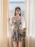 수영복 여성 섹시 2025 새로운 핫 스타일 긴팔 보수적 패션 고급 슬리밍 원피스 온천 수영복 - 이미지 2