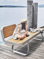 공원 의자 야외용 견고한 나무 벤치 스테인리스 스틸 철제 롱 벤치 레저용 좌석 야외 야외 정원 의자 - 이미지 2