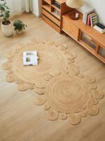 밀짚 원형 카펫 물갈대 손으로 짠 거실 침실 라탄 바닥 매트 홈스테이 의류 매장 장식 매트 - 이미지 2