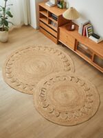 밀짚 원형 카펫 물갈대 손으로 짠 거실 침실 라탄 바닥 매트 홈스테이 의류 매장 장식 매트 - 이미지 4