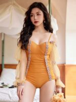 여름철 여성을 위한 새로운 원피스 트라이앵글 스커트 투피스 긴팔 선 보호 홀리데이 스타일 수영복 긴팔이 모여 날씬해 보이고 배를 가릴 수 있음 - 이미지 2