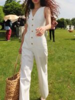 리넨 코튼 리넨 점프수트 바지 점프수트 드레스 점프수트 바지 민소매 조끼 점프수트 바지 정장