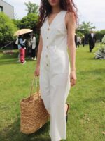 리넨 코튼 리넨 점프수트 바지 점프수트 드레스 점프수트 바지 민소매 조끼 점프수트 바지 정장 - 이미지 2