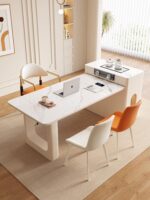 크림 스타일 아일랜드 테이블 모던 심플 소형 주방 ​​수납식 프랑스식 라이트 럭셔리 록 플레이트 역전 통합 - 이미지 3