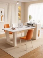 크림 스타일 아일랜드 테이블 모던 심플 소형 주방 ​​수납식 프랑스식 라이트 럭셔리 록 플레이트 역전 통합 - 이미지 4