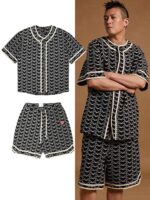 천진 팬 에디슨 천 동일 스타일 트렌디 브랜드 커플 러브 자수 카디건 남성 루즈 캐주얼 여름 반바지 정장 트렌디