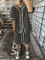 천진 팬 에디슨 천 동일 스타일 트렌디 브랜드 커플 러브 자수 카디건 남성 루즈 캐주얼 여름 반바지 정장 트렌디 - 이미지 2