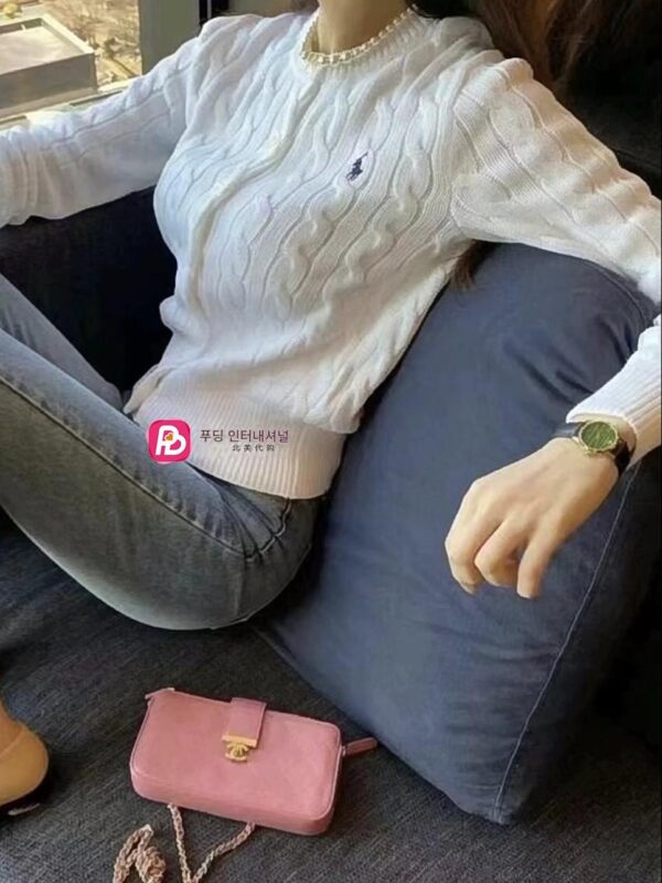 이성경 씨의 같은 스타일 랄프로렌 여성 폴로 로고 순면 케이블 니트 가디건