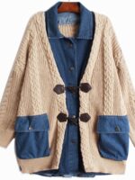 데님 스플라이싱 루즈 가짜 투피스 카디건 여성 가을 ​​의류 2025 새로운 레이지 스타일 탑 중간 길이 스웨터 재킷 - 이미지 5