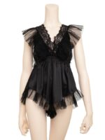 일본 구매 라비주르 아름다운 새틴 백 스플릿 레이스 반바지 가슴 패드 섹시 파자마 - 이미지 3