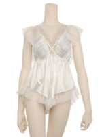 일본 구매 라비주르 아름다운 새틴 백 스플릿 레이스 반바지 가슴 패드 섹시 파자마 - 이미지 5