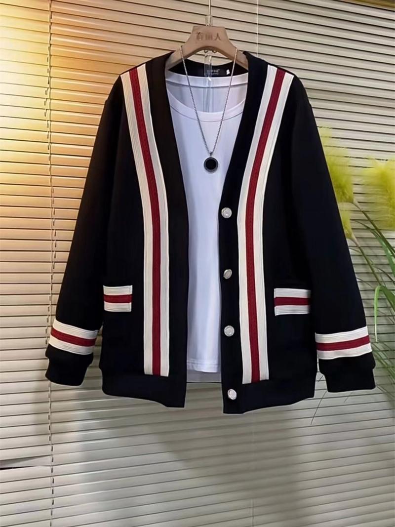 main_736890424024_0 Fat mm 한국 버전 나이 줄이기 심플 디자인 니트 카디건 상의 가을 옷 대형 사이즈 고기를 가리고 얇은 캐주얼 재킷을 보여주는 여성용 - 이미지 1