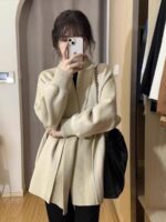 홍콩 스타일 레트로 심플 시크 스웨터 재킷 여성 봄 가을 2024 새로운 일본식 느긋한 레트로 니트 카디건 - 이미지 4