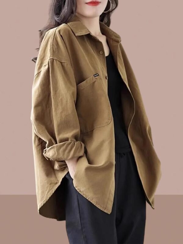 2025년 봄 가을 신상품 여성용 긴팔 셔츠 세련된 노화 방지 카디건 재킷 올매치 중간 길이 여성용 상의