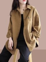 2025년 봄 가을 신상품 여성용 긴팔 셔츠 세련된 노화 방지 카디건 재킷 올매치 중간 길이 여성용 상의 - 이미지 2