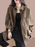 2025년 봄 가을 신상품 여성용 긴팔 셔츠 세련된 노화 방지 카디건 재킷 올매치 중간 길이 여성용 상의 - 이미지 3