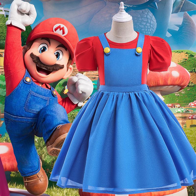 main_739633897133_0 유럽과 미국 슈퍼 마리오 영화 코스프레 마리오 투피스 스커트 여자 서스펜더 스커트 슈트 퍼포먼스 의상 - 이미지 1