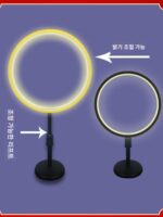 백라이트 배경이 있는 LED 조리개 발광 리프팅 프레임 조정 조명 링 테이블 플로어 램프 스탠드 디스플레이 조명 장식품