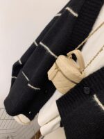 여성용 블랙 스트라이프 V넥 재킷, 고급 레이지 스타일 아우터웨어, 니트 카디건 스웨터 2025년 신상품 초가을 - 이미지 5