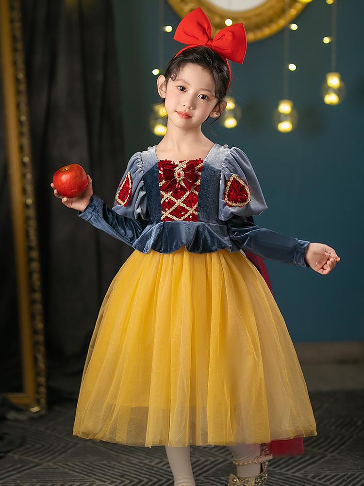 main_741712830665_0 백설공주 스커트 여자 가을 겨울 벨벳 긴팔 디즈니 코스 생일 드레스 할로윈 어린이 의상 - 이미지 1
