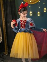 백설공주 스커트 여자 가을 겨울 벨벳 긴팔 디즈니 코스 생일 드레스 할로윈 어린이 의상 - 이미지 2