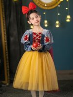 백설공주 스커트 여자 가을 겨울 벨벳 긴팔 디즈니 코스 생일 드레스 할로윈 어린이 의상 - 이미지 4