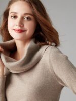 봄, 가을 캐시미어 베이슨 칼라 솔리드 컬러 캐시미어 스웨터 여성용 털 칼라 니트 심플 바텀 셔츠 이너웨어 통근 하이 칼라 스웨터