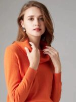 봄, 가을 캐시미어 베이슨 칼라 솔리드 컬러 캐시미어 스웨터 여성용 털 칼라 니트 심플 바텀 셔츠 이너웨어 통근 하이 칼라 스웨터 - 이미지 2