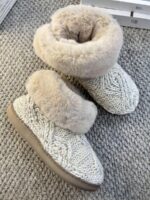 새로운 가을, 겨울 여성용 초두꺼운 따뜻한 코튼 부츠 짧은 튜브 모피 니트 스노우 부츠 실내 및 실외 착용 기질 짧은 부츠 - 이미지 4