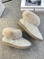 새로운 가을, 겨울 여성용 초두꺼운 따뜻한 코튼 부츠 짧은 튜브 모피 니트 스노우 부츠 실내 및 실외 착용 기질 짧은 부츠 - 이미지 5