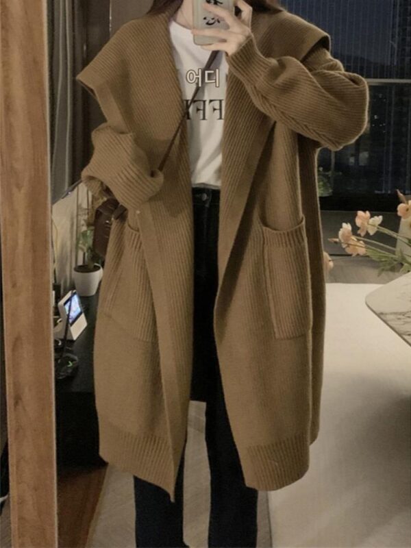 루즈한 레이지 스타일 롱 스웨터 카디건 재킷 여성 봄 가을 대형 뚱뚱한 여자 슬림 메일라드 니트 탑