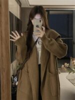 루즈한 레이지 스타일 롱 스웨터 카디건 재킷 여성 봄 가을 대형 뚱뚱한 여자 슬림 메일라드 니트 탑 - 이미지 2