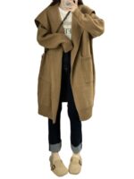 루즈한 레이지 스타일 롱 스웨터 카디건 재킷 여성 봄 가을 대형 뚱뚱한 여자 슬림 메일라드 니트 탑 - 이미지 5