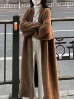 가을 겨울 핫앤페어리 루즈 레이지 스타일 두꺼운 모조 밍크 벨벳 롱 무릎 길이 스웨터 다용도 카디건 재킷