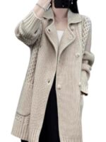 스웨터 니트 카디건 여성 2025 가을 신상 패션 디자인 정장 칼라 두꺼운 중간 길이 니트 코트 - 이미지 5