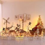 크리스마스 장식 대형 사슴 끄는 수레 빛나는 엘크 봉제 사슴 철 썰매 대형 크리스마스 장면 레이아웃 - 이미지 2